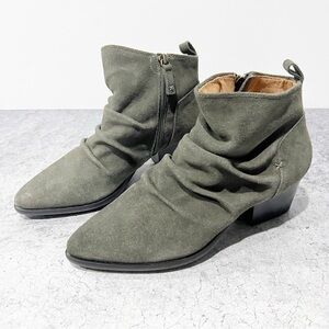 Kelsi Dagger Brooklyn Ego Suede Ankle Boots Olive Green Point Toe Block Heel 7.5